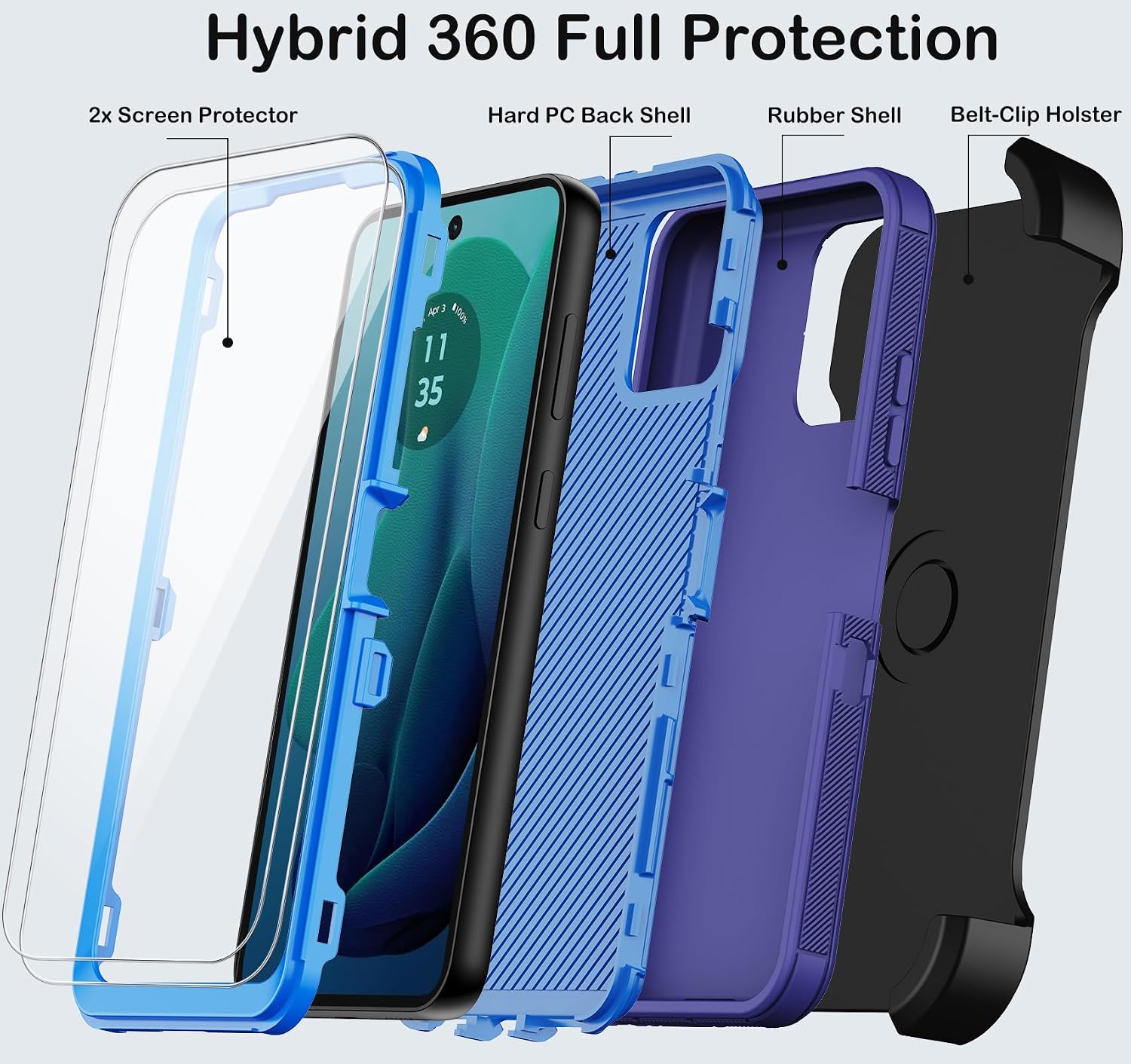 KECAI for Motorola Moto G 5G 2024 Case with Belt Clip Holster, 2X Screen Protector, Heavy Duty Shockproof Drop Protection Military Grade Rugged Full Body Phone Cover with Kickstand