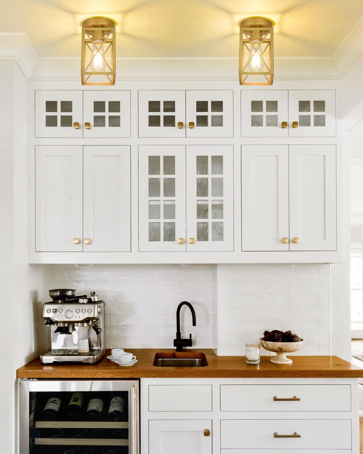 Semi Flush Mount Ceiling Light,Metal Cage Farmhouse Light Fixture Hardwired for Entryway, Hallway, Kitchen Over Sink, Bathroom,Laundry Room,Modern Industrial Vintage Style,Single E26 Bulb（Gold,1PK）
