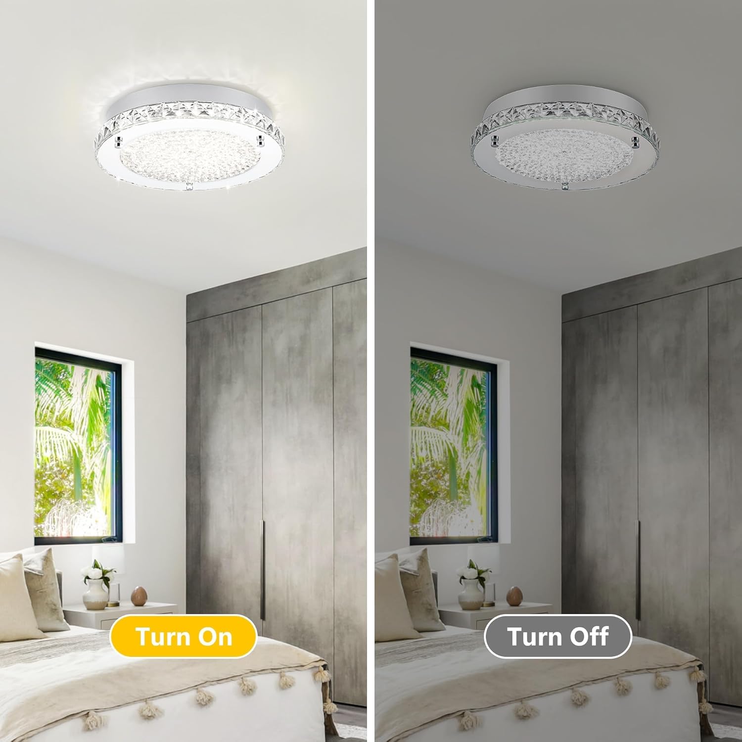 Crystal Ceiling Light Fixture 13 Inch Flush Mount Ceiling Light LED 4000K Dimmable Modern Ceiling Lamp for Bedroom Bathroom Kitchen Island