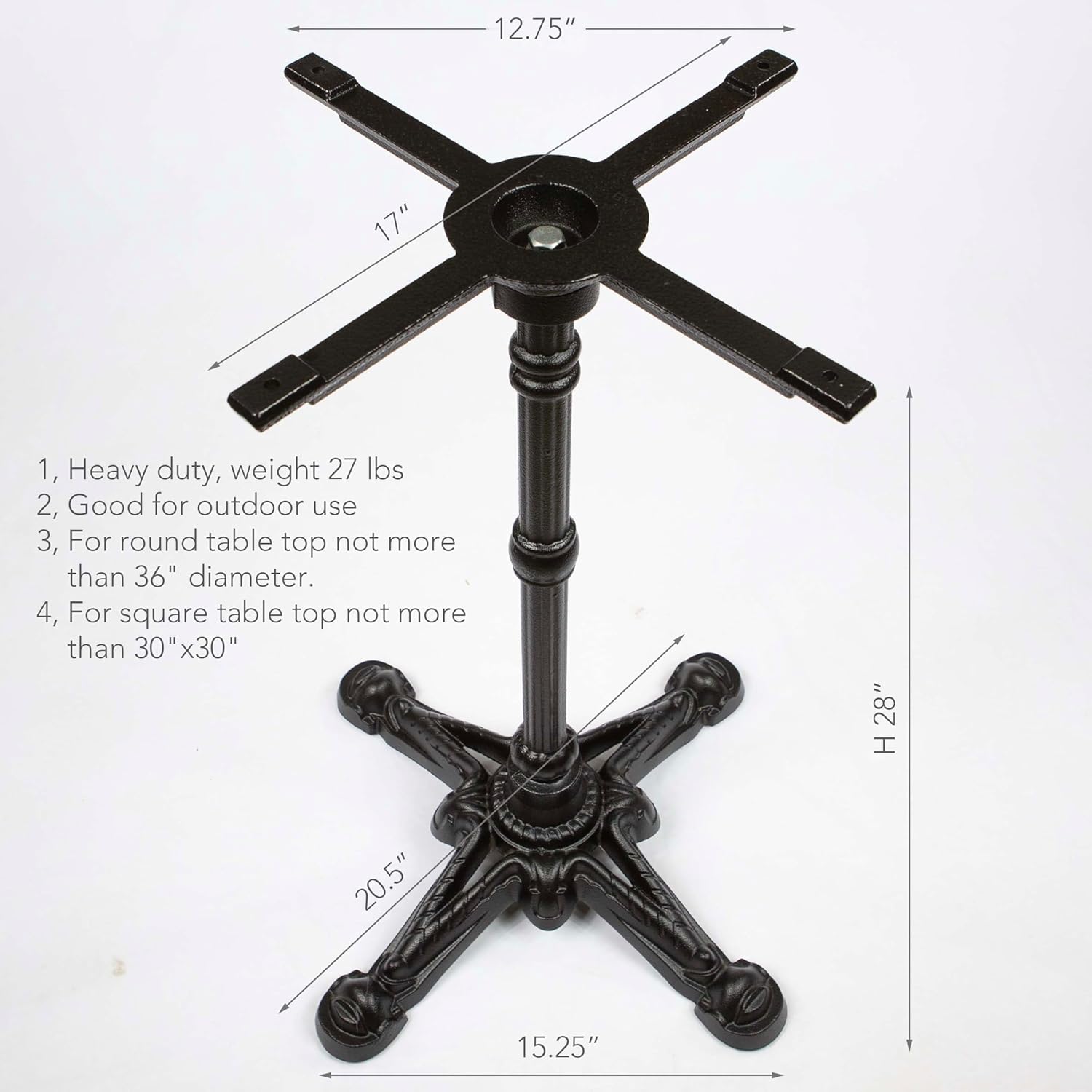RUSTY DESIGN 28" Cast Iron Restaurant Table Base #JK3063