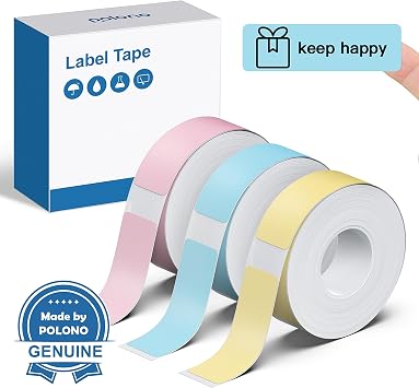 POLONO Genuine P31S Label Maker Tape, Adapted Label Print Paper, 12x40mm0.47"x1.57", Label Maker Tape Refill for Home/Office, Compatible with P31S Label Maker, 540 Labels,Pink/Blue/Yellow