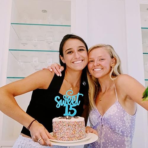 Miniatura 7 de 1 paquete de 15 decoraciones para tartas con purpurina de quince cumpleaños de 15 años, decoración de cupcakes para cumpleaños de 15 años,