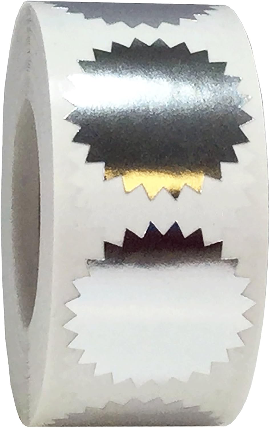 Metallic Silver Starburst Color Coding Labels, 1 Inch Round Adhesive Inventory Dots, 500 Organization Seal Stickers Per Roll for Retail Warehouse Storage Marking – Made in USA