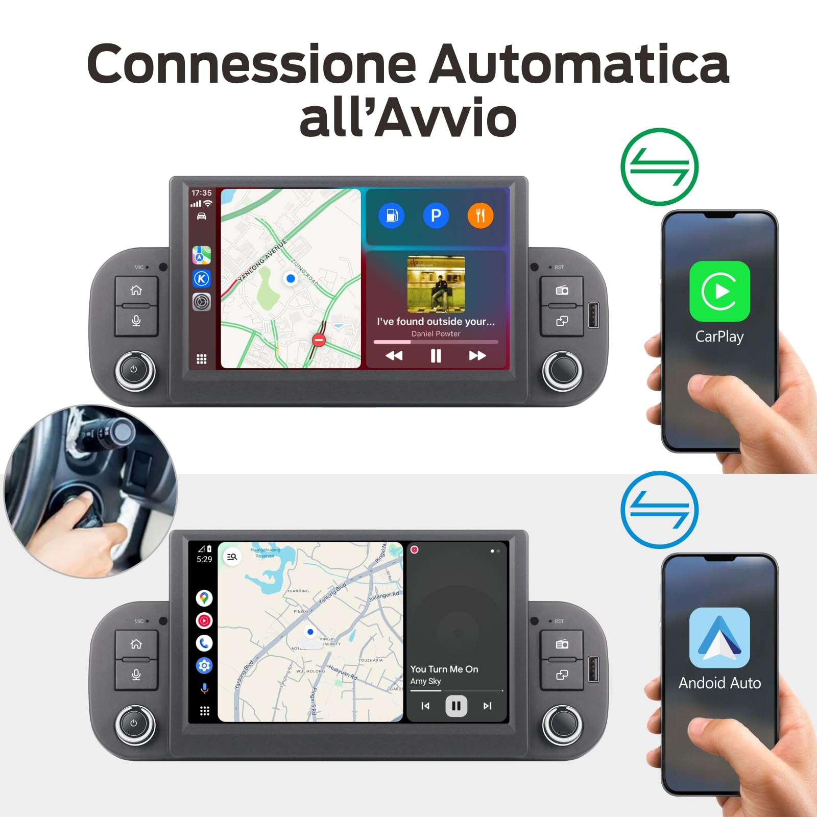 Autoradio Linux Avvio Lampo Compatibile Fiat Panda 2013-2020 | Installazione Rapida | CarPlay/Android Auto Wireless/FM/AM/RDS/USB | DSP 100W |