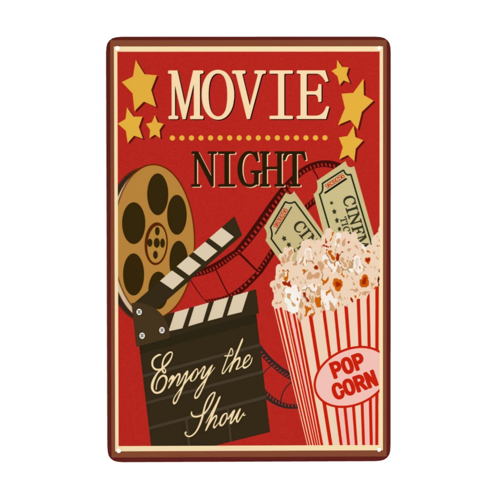 Movie Night Vintage Metal Tin Signs Enjoy The Show Retro Wall Decor Popcorn Wall Art Funny Posters Gifts 8x12 Inch