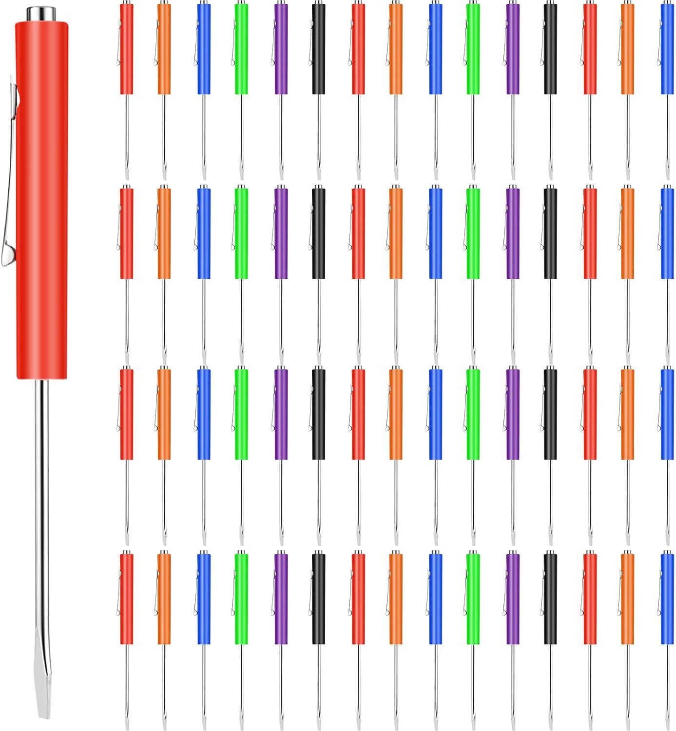 60 Pieces Pocket Screwdriver Mini Tops and Pocket Clips Magnetic Slotted Small Screw Driver with a Single Blade Head for Mechanical, Electrician (Colorful)