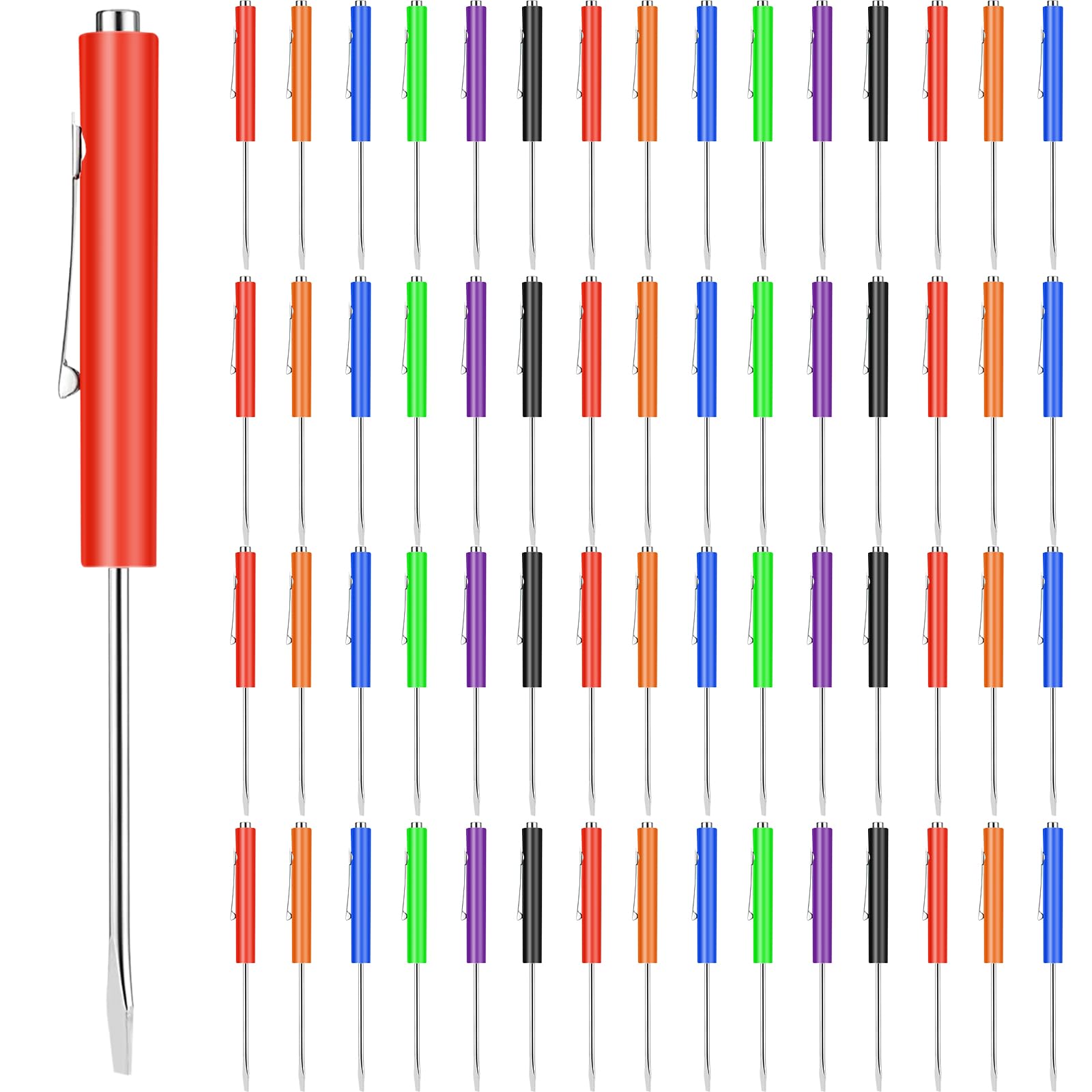 60 Pieces Pocket Screwdriver Mini Tops and Pocket Clips Magnetic Slotted Small Screw Driver with a Single Blade Head for Mechanical, Electrician (Colorful)