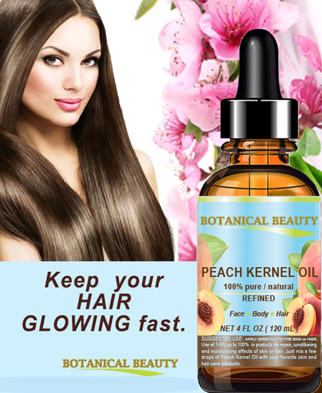 Botanical Beauty Peach Kernel Oil. 100% Pure Natural Undiluted Refined Cold Pressed Carrier Oil for Face, Skin, Hair, Massage, Lip, Nail Care. 4 Fl. oz-120 ml - Image 3