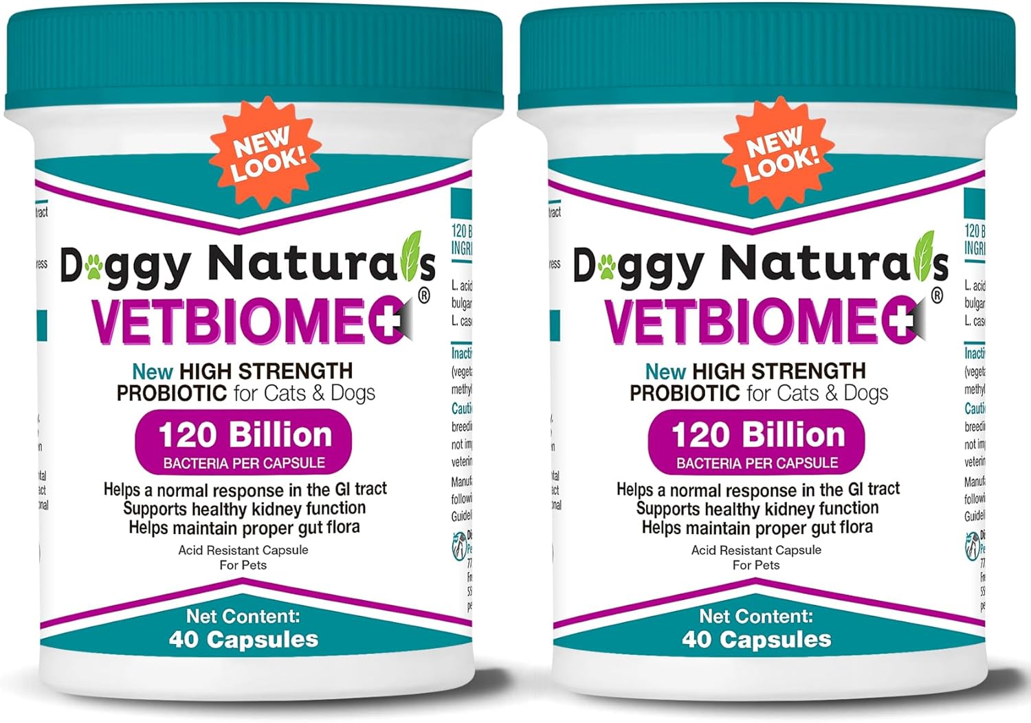 Vetbiome Plus High Strength Probiotics for Pets (80 Capsules) - 120 Billion CFU, 9 - Strain Formula – Third Party Tested - Made in U.S.A (80 Caps (2 Pack))