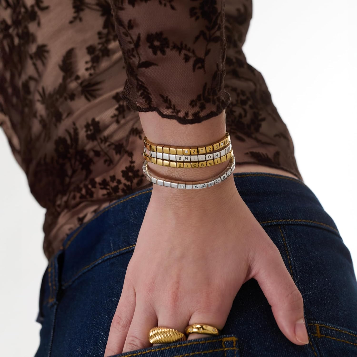 OAK & LUNA Dot Bracelet Collection – Engraved Dot Bracelets in Gold Vermeil & Sterling Silver – Personalized Stacking Bracelets with Optional Diamond Accents