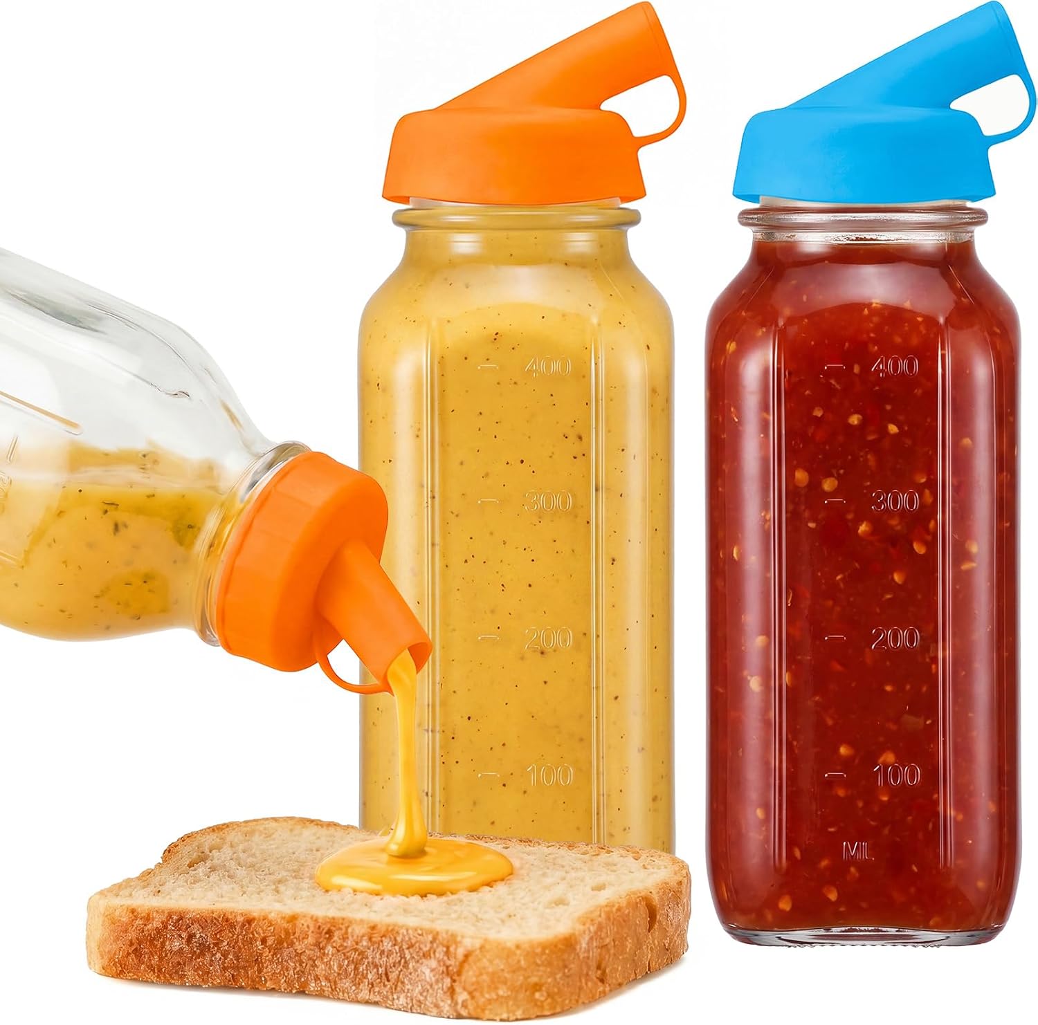 2 Pcs 10 oz Salad Dressing Shaker Glass Dispenser