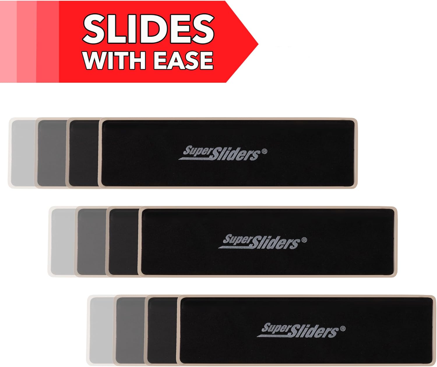 Super Sliders 2-1/2" x 9" XL Rectangle Reusable Furniture Sliders for Carpet, Anti-Slip Protective Furniture Moving Pads for Beds, Sofas, Dressers, Set of 4, Beige