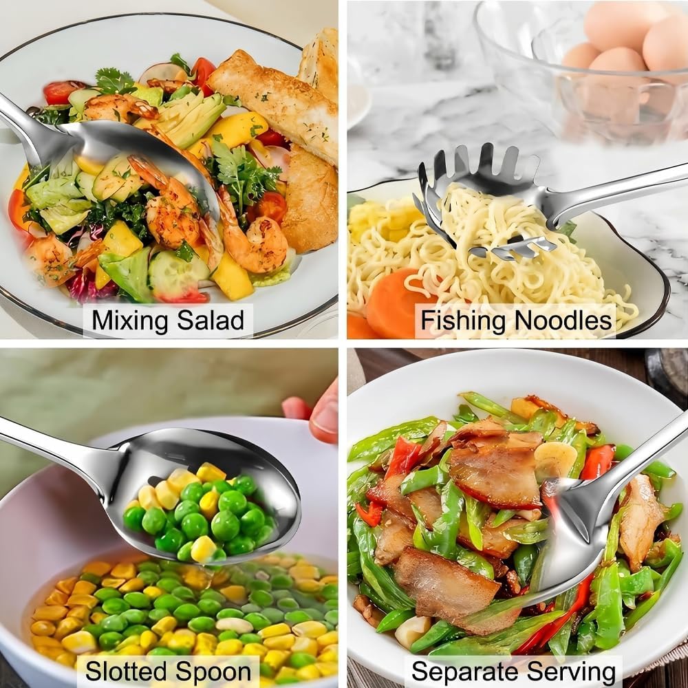 6 Piece Stainless Steel Cooking Utensil Set, Kitchen Tool Set with Hanging Handles, Slotted Turner, Ladle, Skimmer, Serving Spoon and Pasta Server for Everyday Cooking