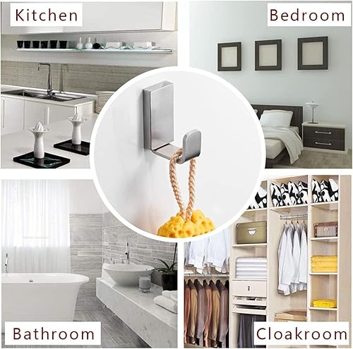 Miniatura 6 de BESy Ganchos individuales para toallas para baño, cocina, garaje, estilo cuadrado, ganchos para bata y sombrero, autoadhesivos con pegamento o