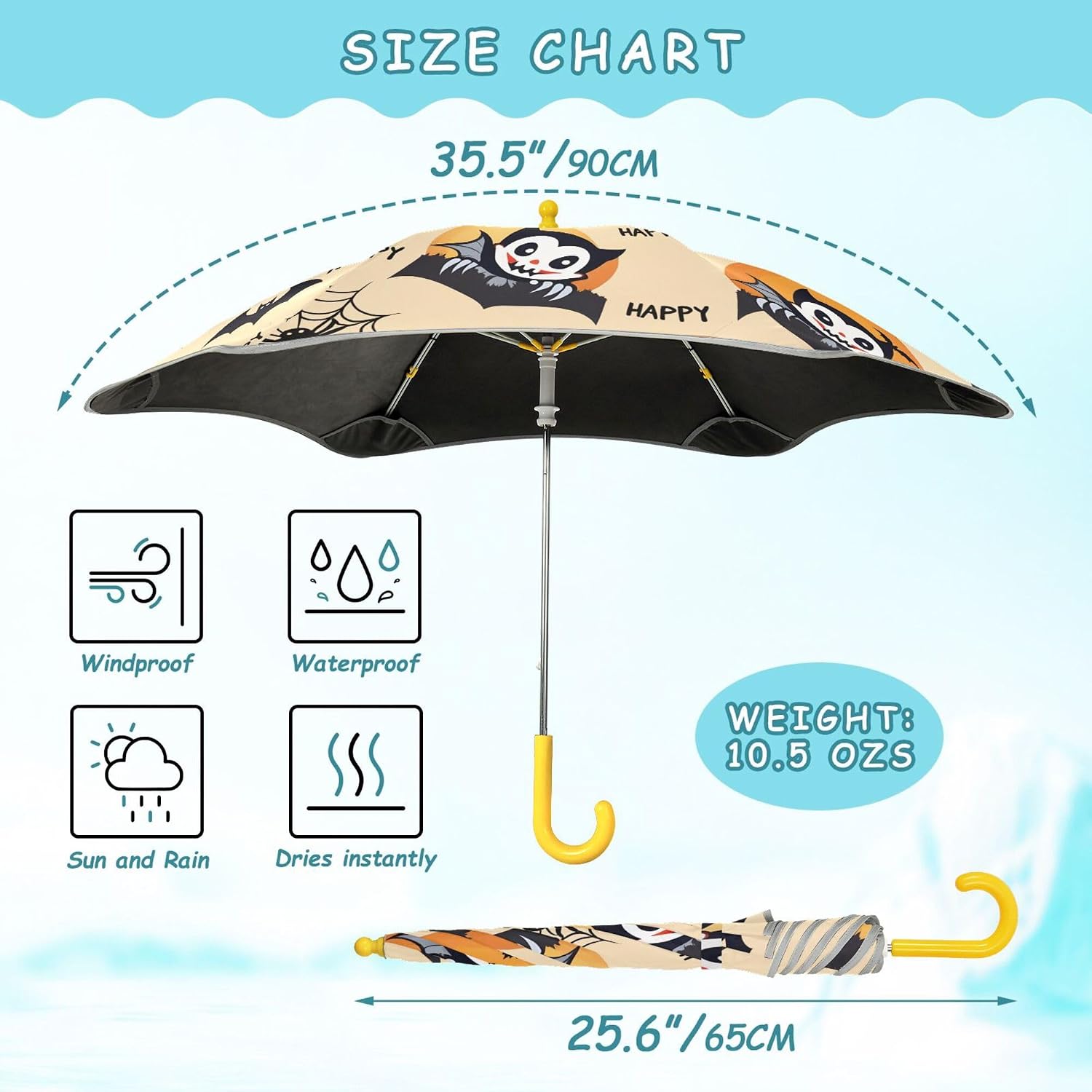 ALAZA Devil Spider Web Halloween Kids Umbrella for Girls Boys Toddler Children Rain & Sun Umbrella
