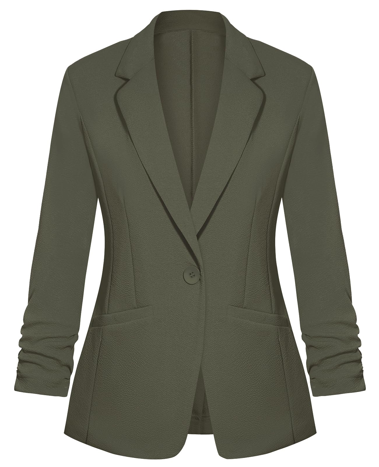 Blazers for Women Dressy Casual Ruched 3 4 Sleeve Lapel Button Work Office Cardigan Suit Jacket with Pockets
