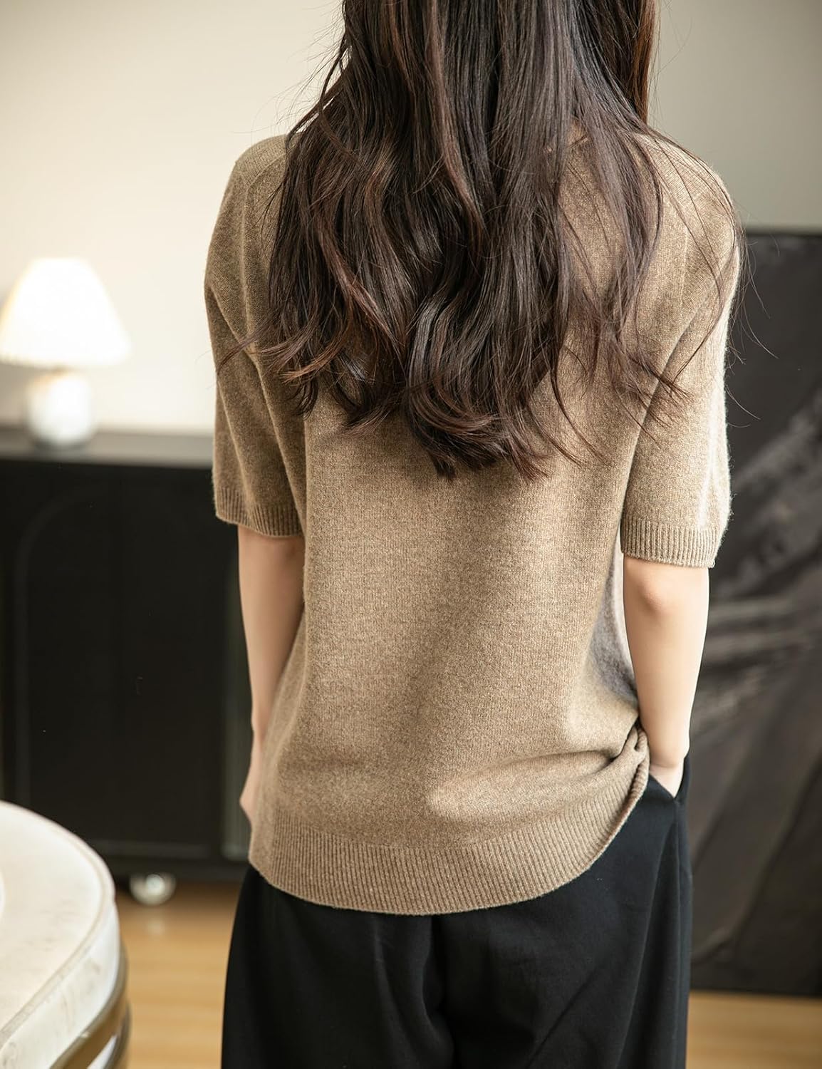 Chanyarn Women's V-Neck 100% Merino Wool Spring Fall Winter First-Line Ready to Wear Seamless Knit Shirt Short Sleeve Sweater - Image 6