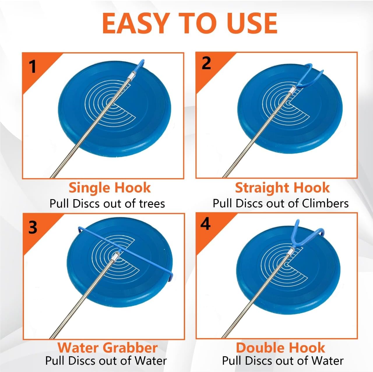 DF 4-in-1 Disc Golf Retriever Pole - 16-ft Telescopic Stainless Steel, Disc Golf Disc Retriever with Hooks Suction-Cup Carry Bag - Disc Golf Accessories for Water Trees Bushes.