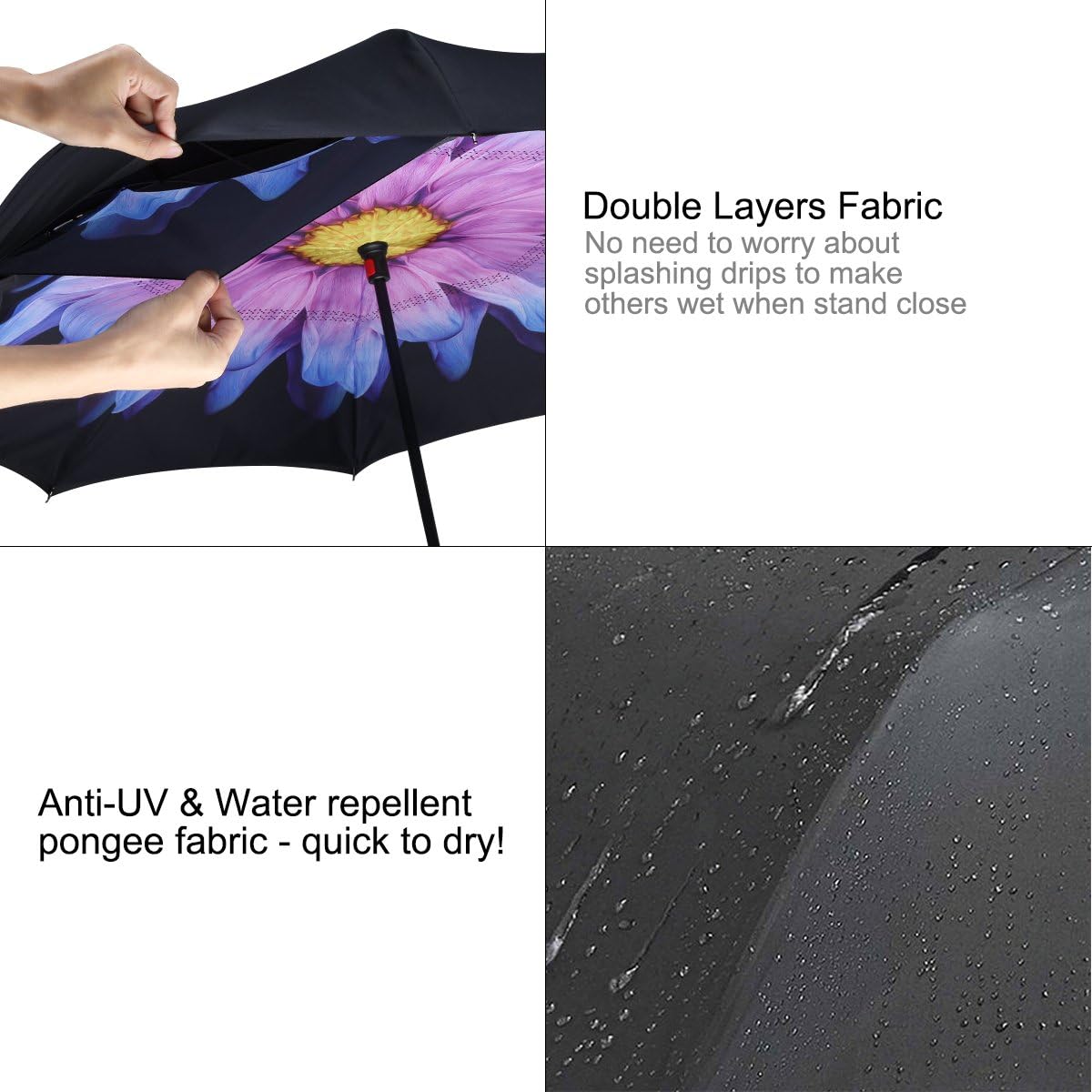 G4Free Windproof Upside Down Double Layer Inverted Reverse Umbrella UV Protection for Women