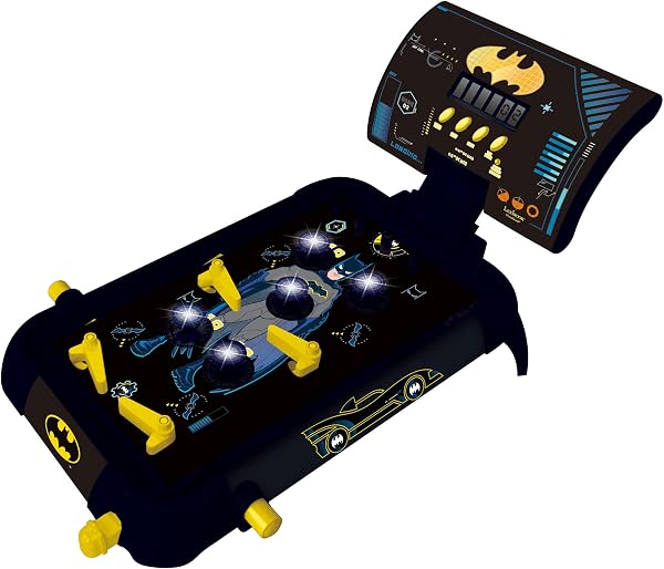 Lexibook, Batman, Flipper elettronico da Tavolo, Suoni Divertenti ed Effetti Luminosi, 5 Ostacoli, Funziona con 3 batterie LR14, Nero/Giallo, JG610BAT - 2