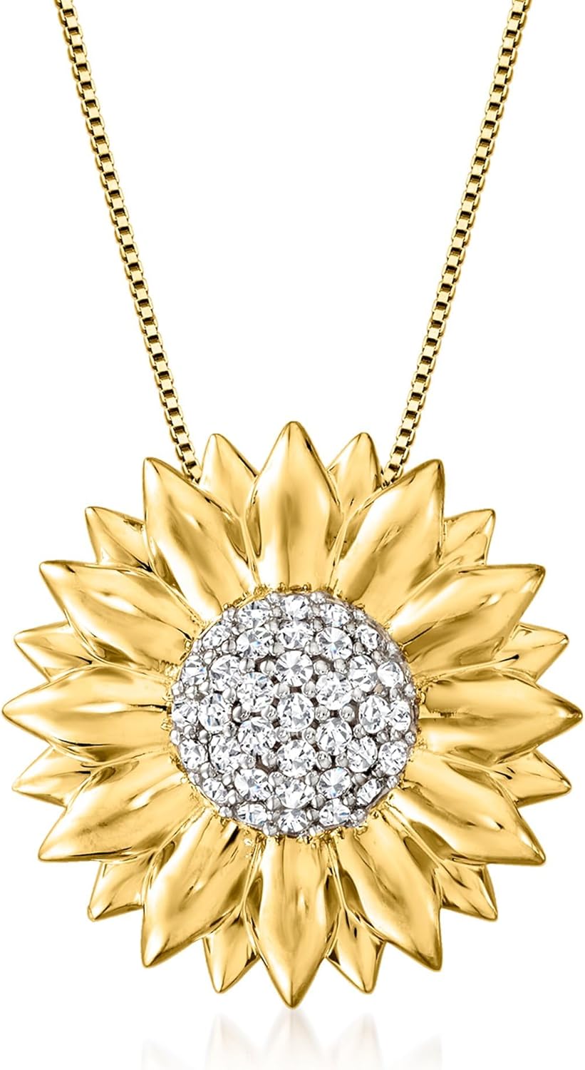Ross-Simons 0.70 ct. t.w. White Topaz Sunflower Pendant Necklace in 18kt Gold Over Sterling