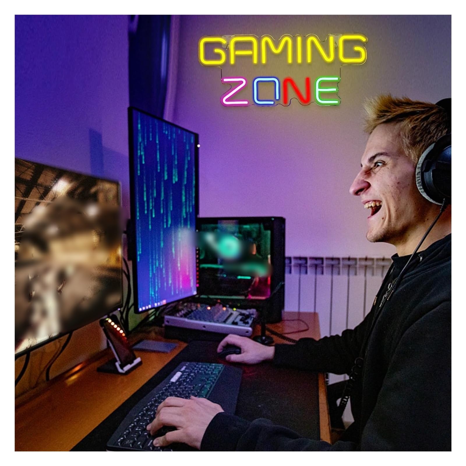 Décor Mural Lumière Enseigne Au Néon Gaming Zone Lettre LED, Décoration Murale USB Pour Salle De Jeux, Fête, Chambre À Coucher, Bar, Lampe Éclairée 40cm×17cm(UNE)