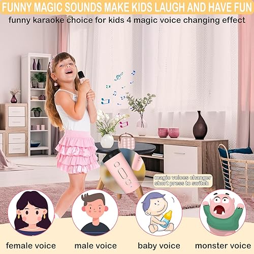 Vista 2 de Mini máquina de karaoke para niños y adultos, mini altavoz portátil Bluetooth para karaoke con 1 micrófono inalámbrico y luces LED para niños
