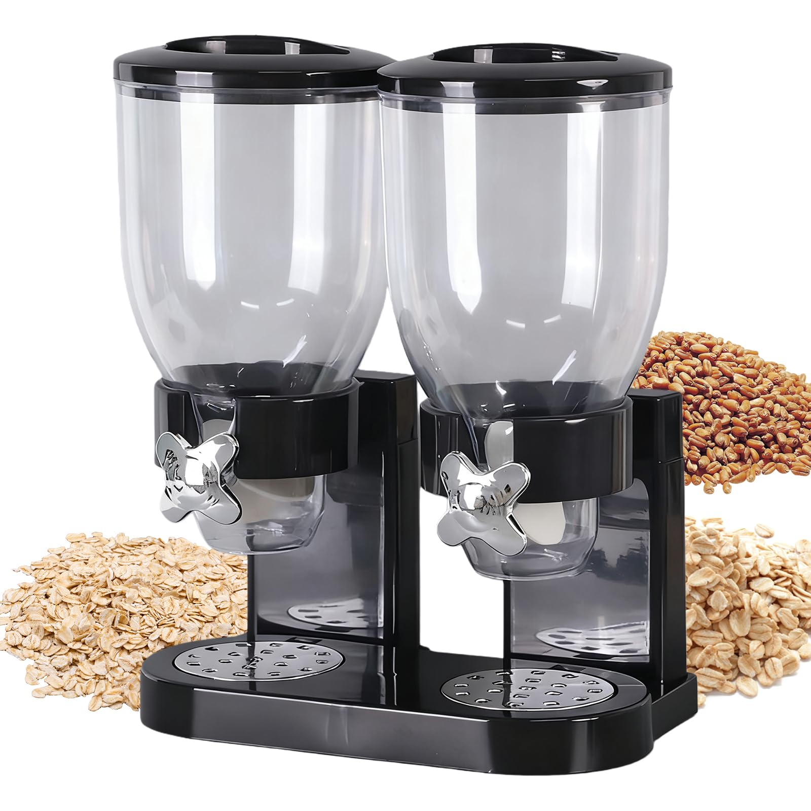 2 Stück Müslispender Doppelt: 4L Lebensmittelspender, Transparenter Cerealienspender mit Doppelfass, Luftdichter Cornflakes Dispenser, für Küche Vorratsraum Müsli, Bonbons, 41×19.5 × 34cm