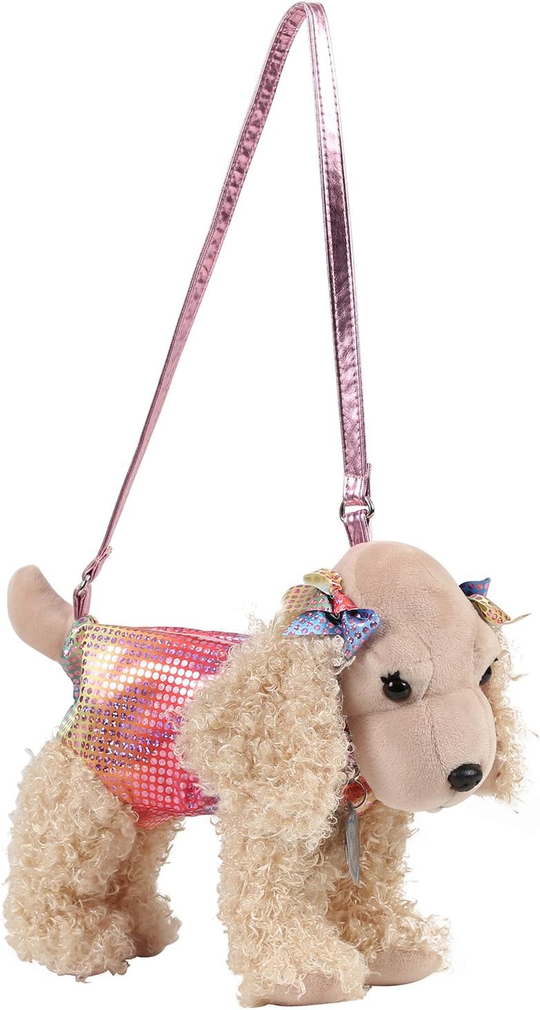 Poochie Maltipoo Plush Purse with Rainbow Disco Dots