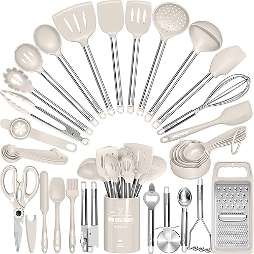 Umite Chef - Juego de utensilios de cocina de silicona, 34 piezas, para utensilios de cocina antiadherentes, juego de espátulas de silicona, mango