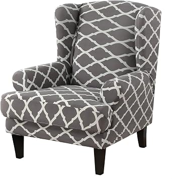 GULI Wingback Chair Cover 2-Piece, Wing Chair Covers Armchair Chair Slipcovers Spandex Sofa Cover Furniture Protector Machine Washable Removable for Living Room,Bedroom,HotelGrey