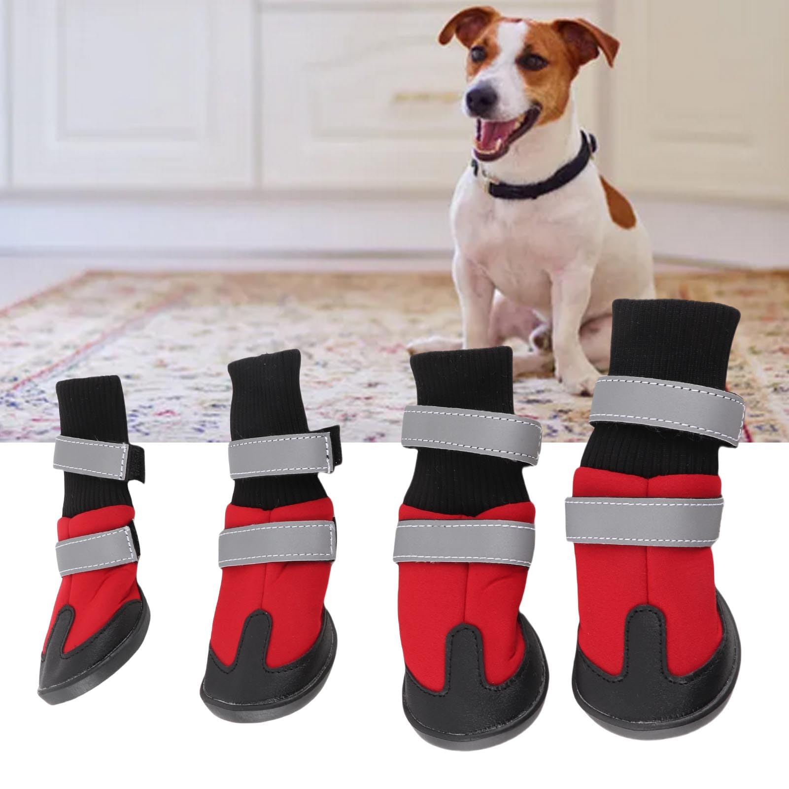 Stivali per Cani 4 Pezzi Scarpe protettive Antiscivolo Nere per Cani da Compagnia Stivali protettivi Caldi Impermeabili per Cani di Taglia Media e Grande(Rosso L)