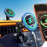 for Magsafe Car Mount Charger-Magnetic Car Phone Holder Wireless Car Charger for Dash Air Vent-LED RGB HandsFree Car Mount Fast Car Charger for iPhone 17/16/15/14/13/12 Series (Black)
