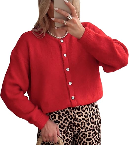 ThCreasa Womens Open Front Cardigan Sweaters Button Down Long Sleeve Casual  Crew Neck Solid Knit Cardigans Outerwear : Amazon.ca: Clothing, Shoes \u0026 ...