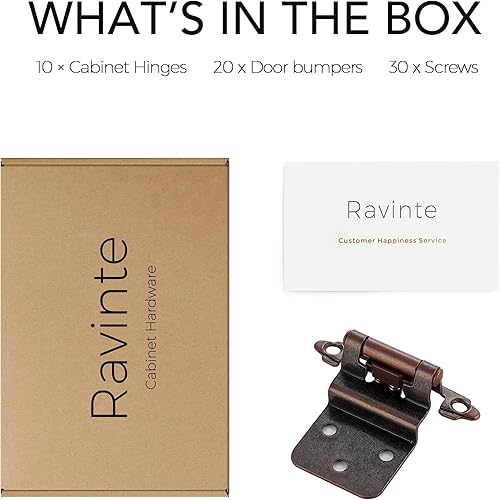 Miniatura 7 de Ravinte 10 paquetes (5 pares) de bisagras de cobre antiguo de 38 pulgadas, bisagras de cierre automático para cocina, baño, muebles, armarios y