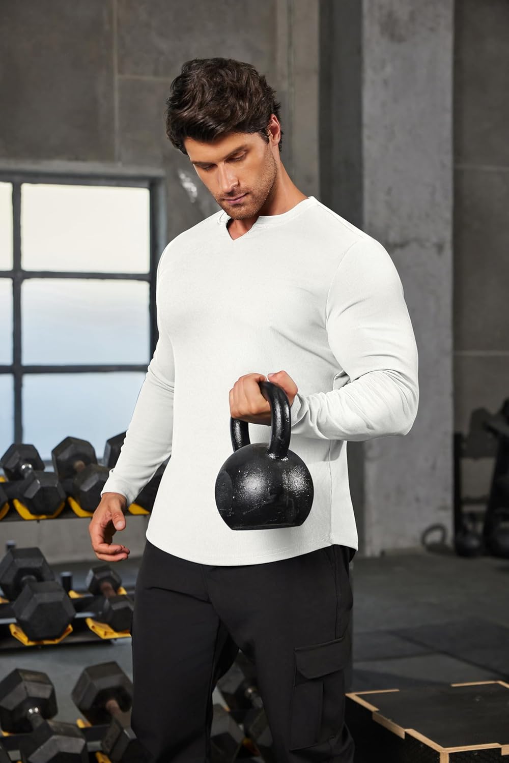 COOFANDY Men's Long Sleeve Muscle T Shirts Casual V-Neck Slim Fit Longline Ribbed Shirts Stretch Tee Shirts - Image 8