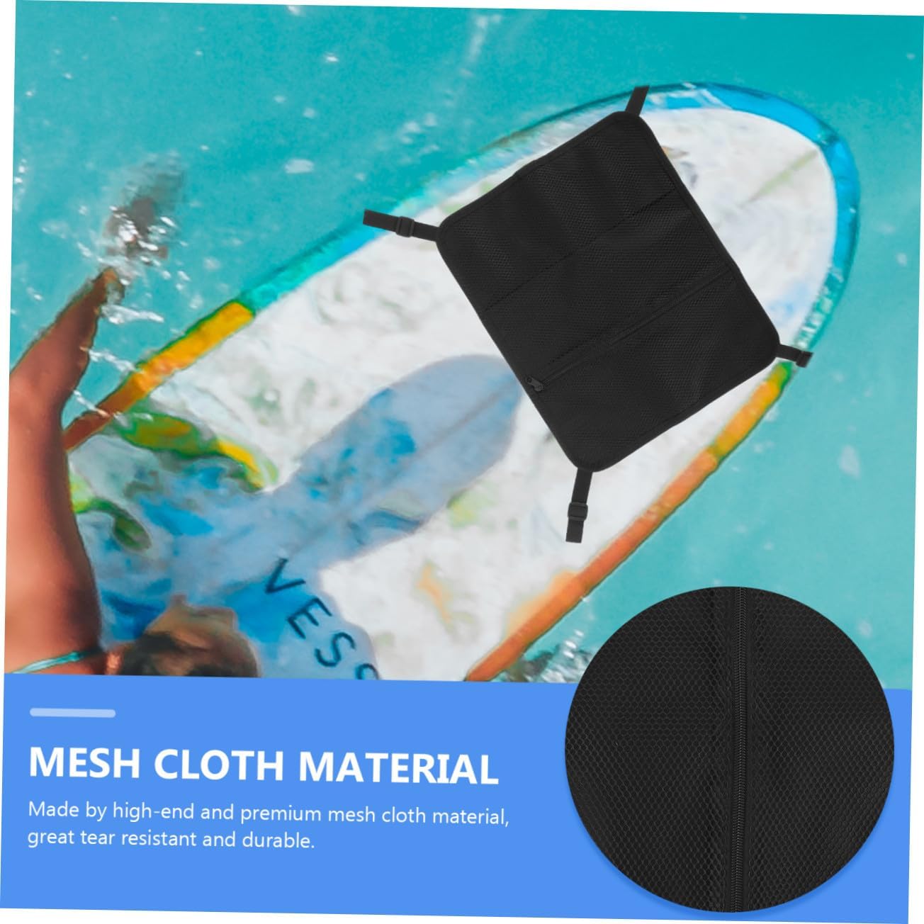 Paddleboard Deck Bag Mesh Kayak Pouch Water Sports Organizer with Storage Net for Surfboard and Kayak Accessories