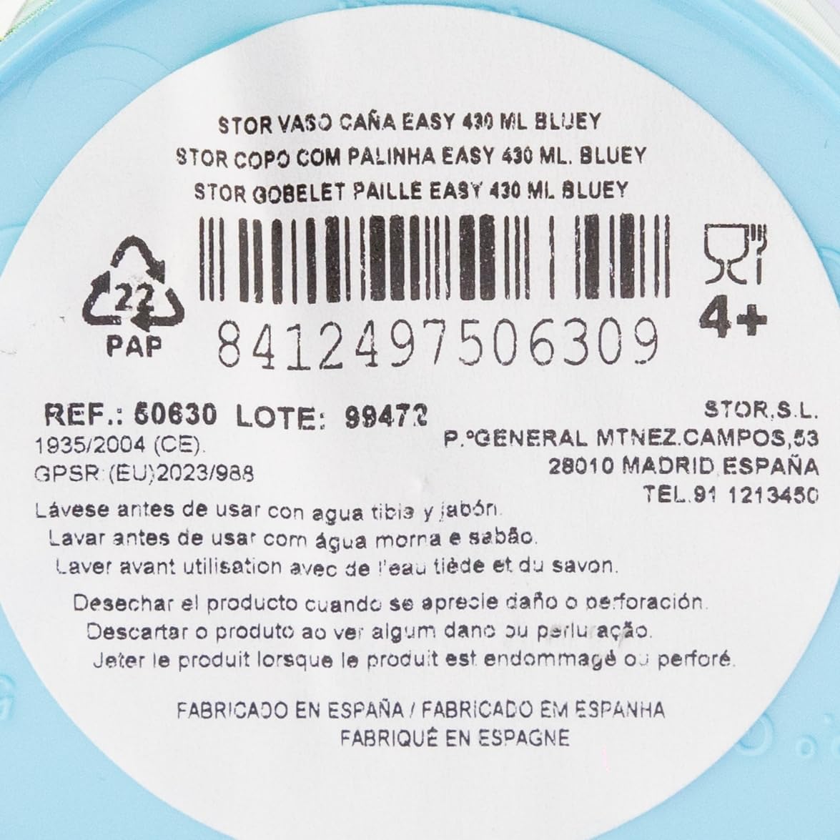 Stor Bluey 430 ml Reusable Children's Cup with Lid and Reusable Straw
