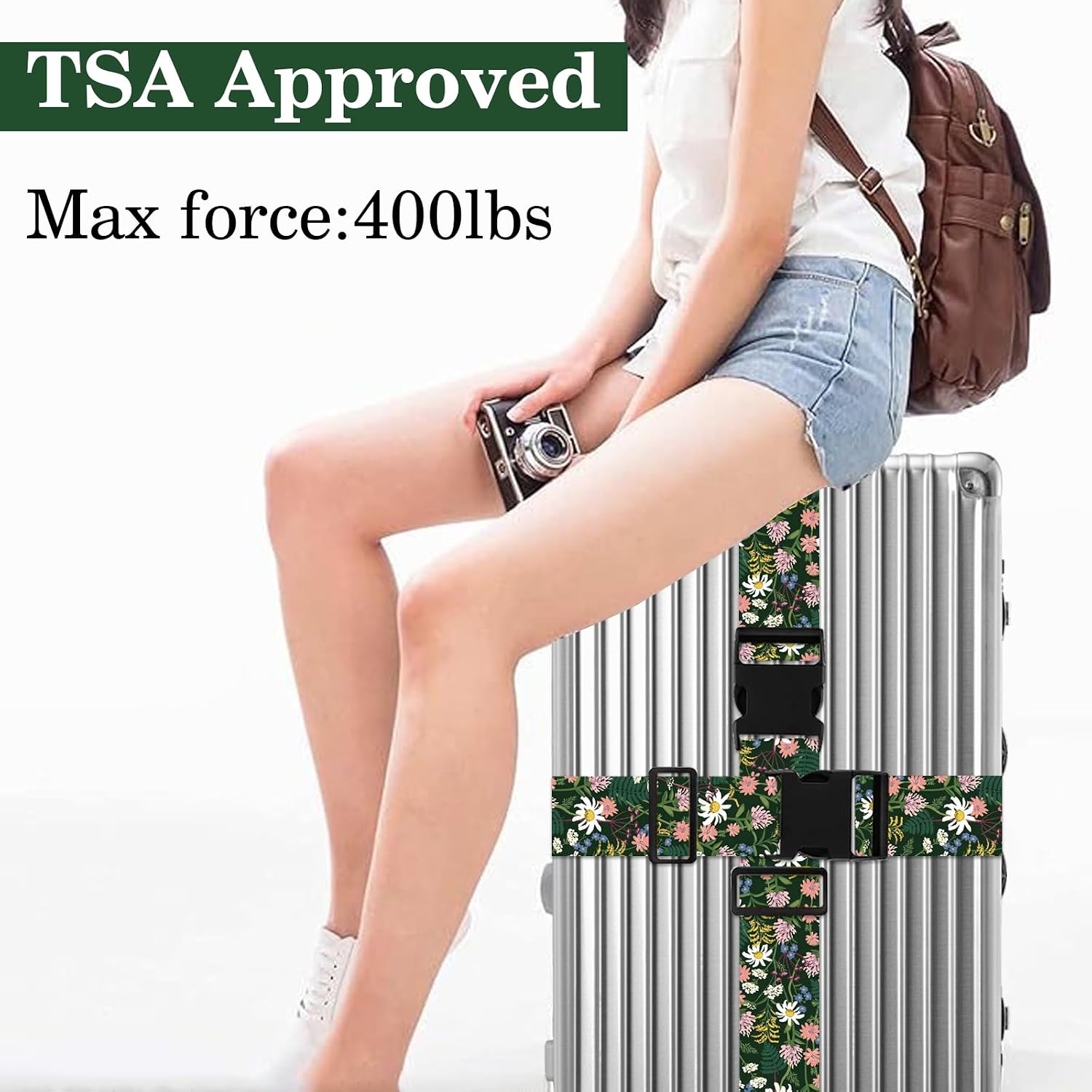 Wildflowers Luggage Straps for Suitcases TSA Approved, Luggage Identifiers for Suitcase, Adjustable Suitcase Strap for Baggage Security with Cute Patten, Travel Necessary Accessories (2Pack)