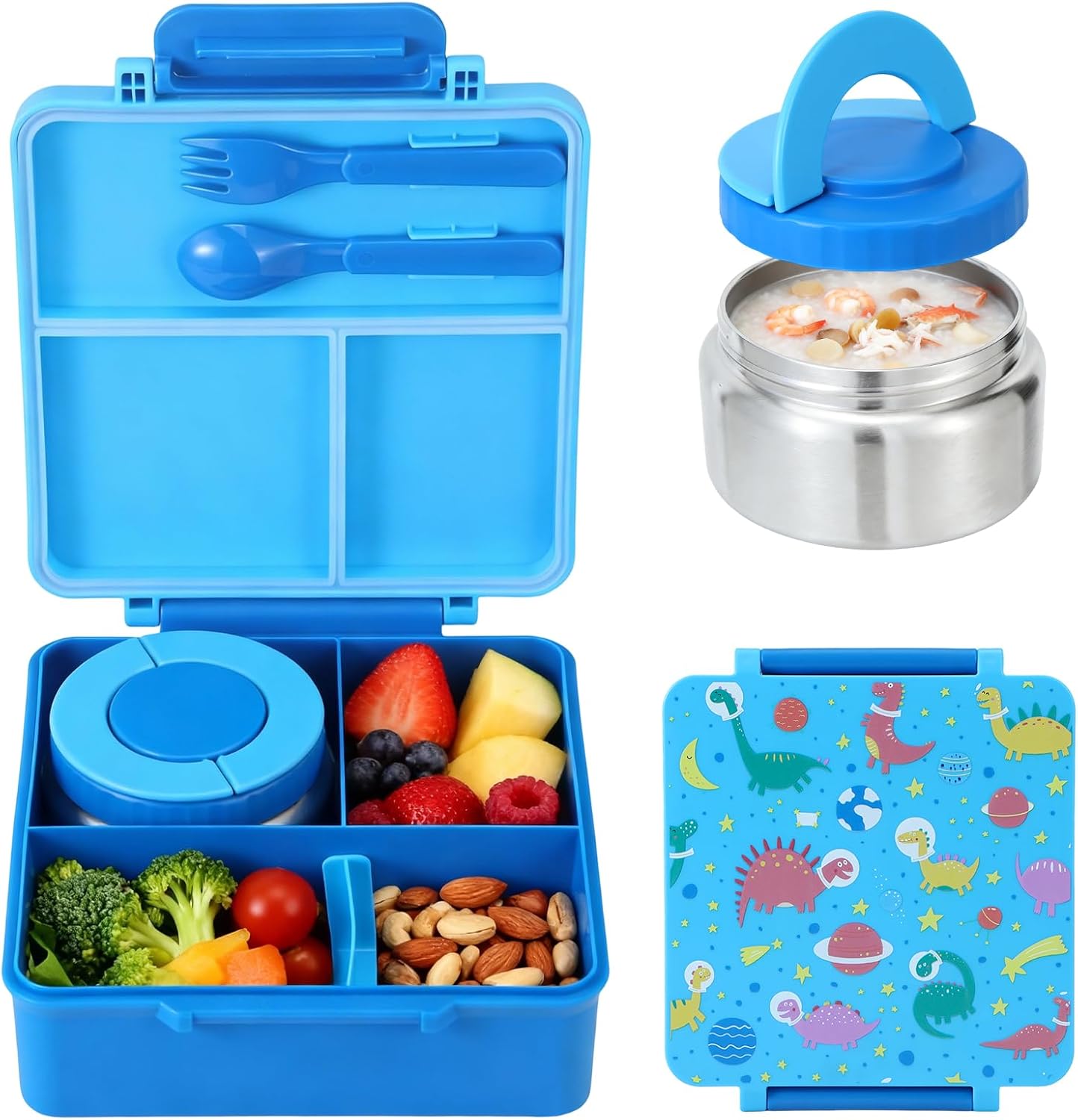 Bento Lunch Box with Insulated Stainless Steel Soup Jar, Leakproof 4-Compartment Meal Prep Container with Utensils, Reusable Portable Lunch Box for Travel Outdoor (CL0107-Purple)