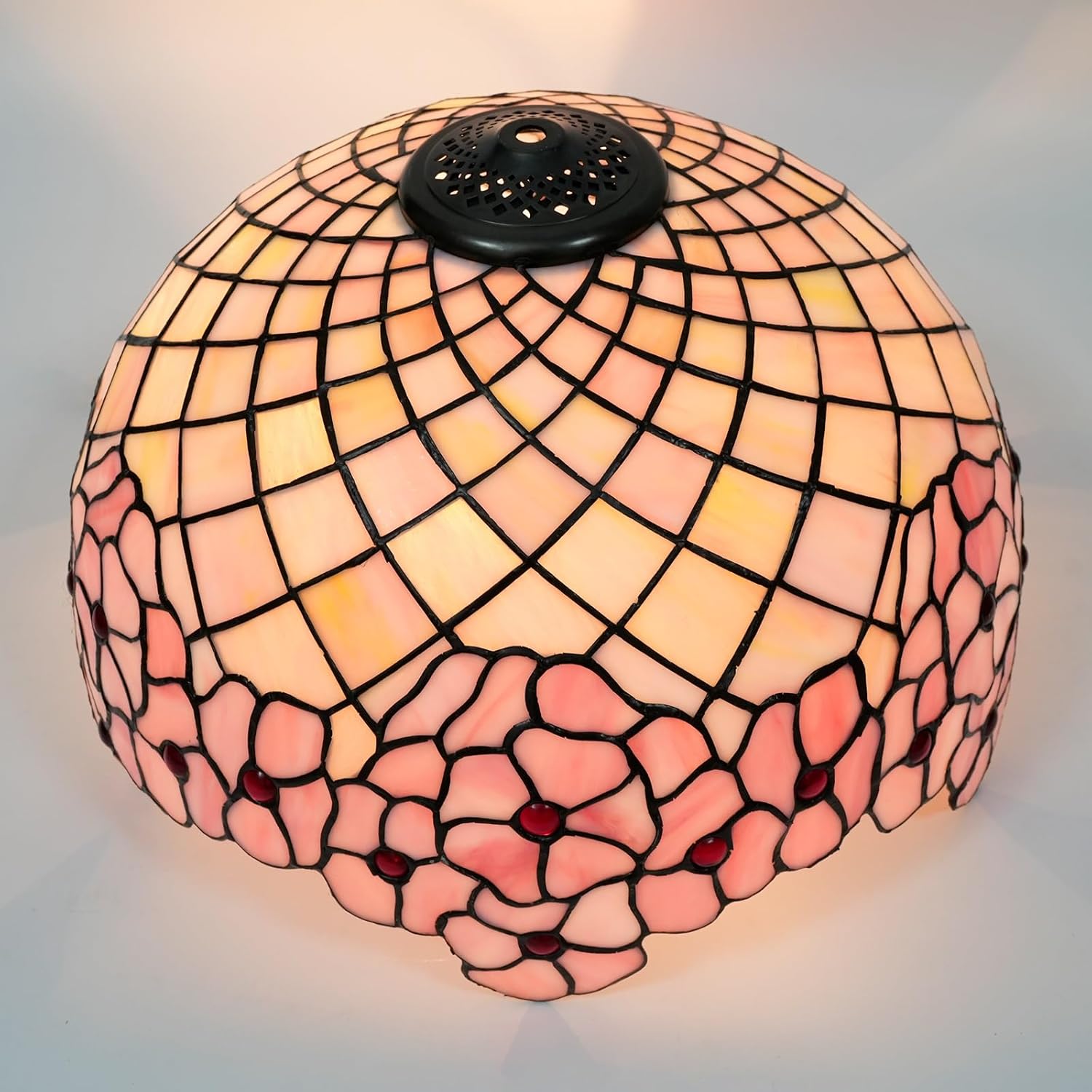 Tiffany Stained Glass Lamp Shade 16 Inch Pink Cherry Blossom Ceiling Light Shade Dome Vintage Large Replacement Lampshade for Floor Lamps Table Lamp Pendant Light Home Office Deco