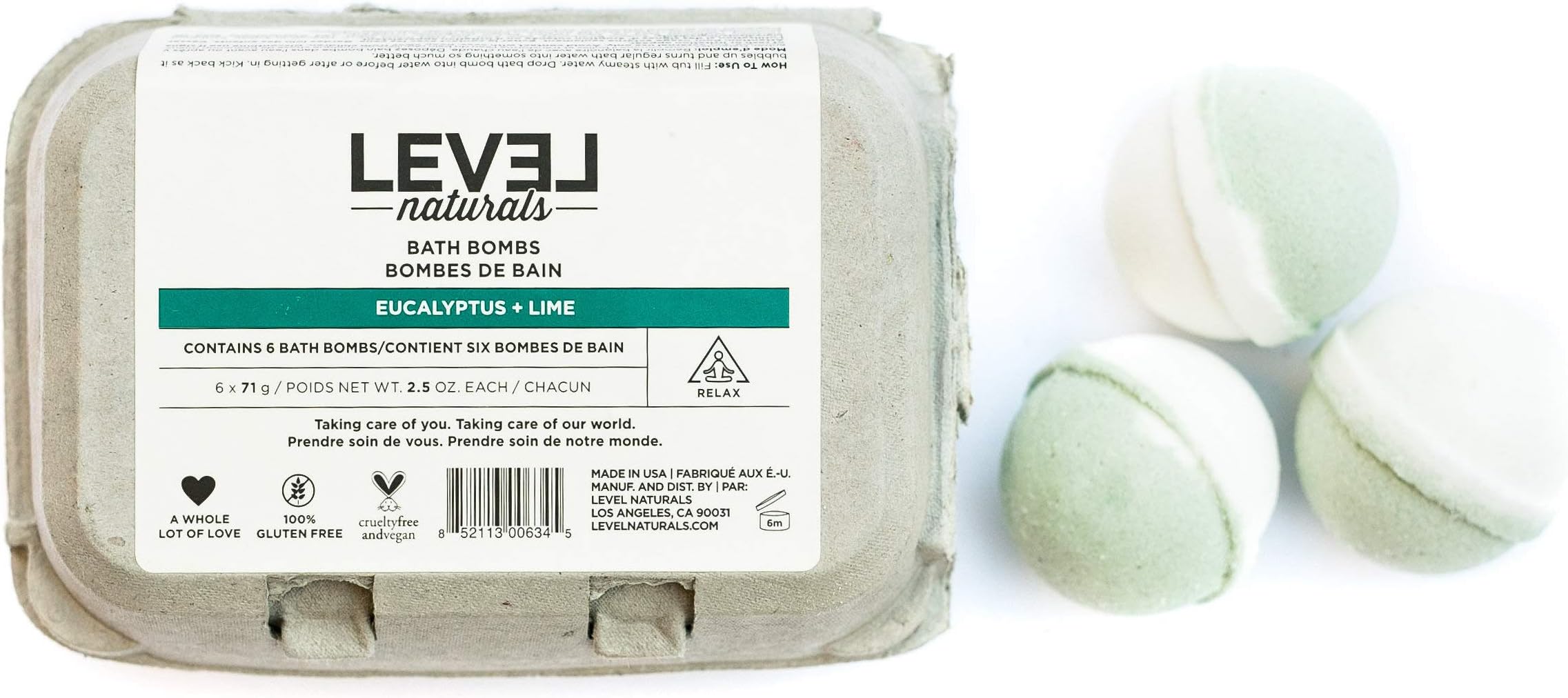Level Naturals Bath Bombs, Easter Gift - Eucalyptus + Lime, Rich in Sensory Aromatherapy Essential Oils, Luxurious Handmade Bath Spa Gift Set, 6 x 2.5OZ…