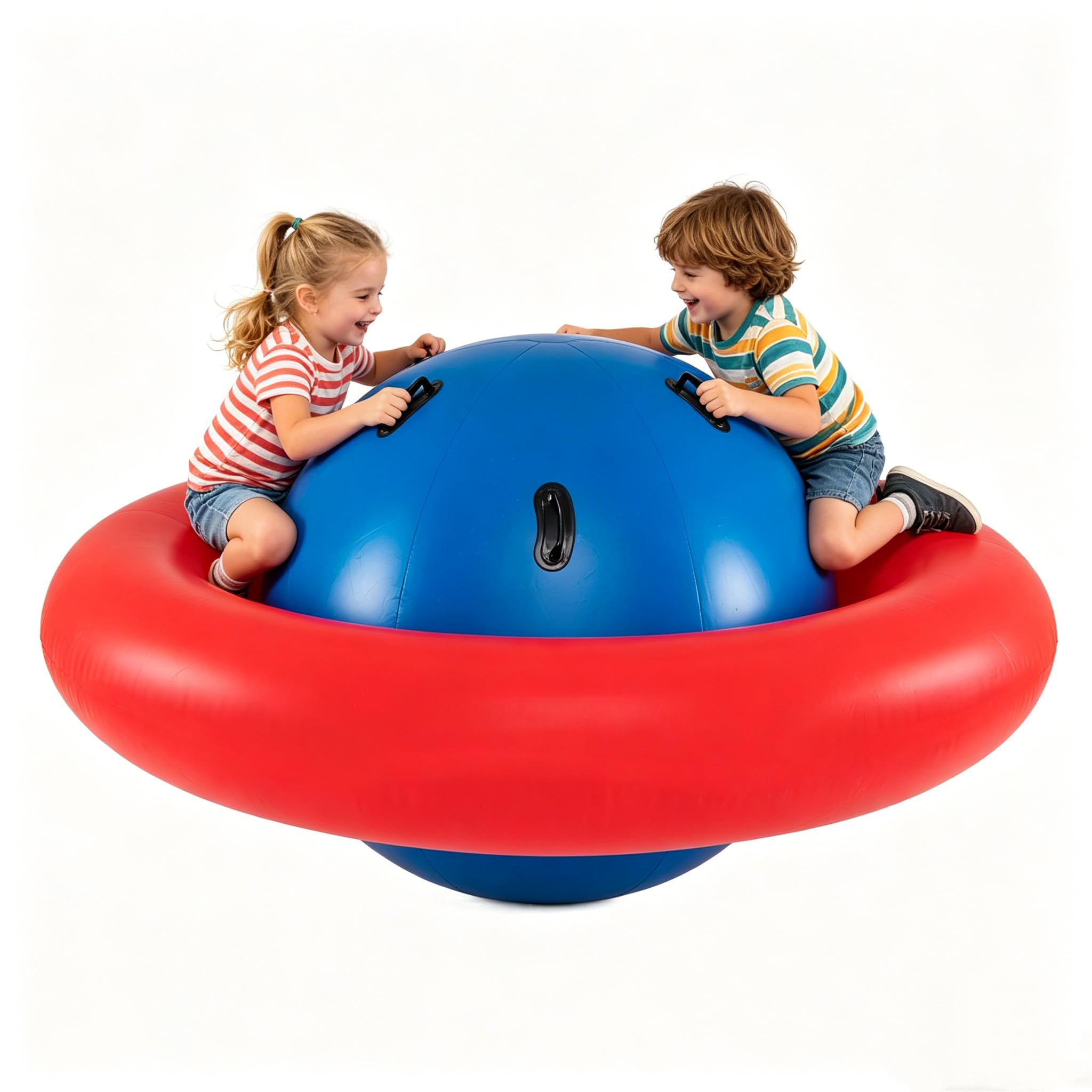 GYMAX 88'' Inflatable Dome Rocker Bouncer, Giant Inflatable Rocking Planet with 6 Handles, Indoor Outdoor Large Blow Up Rocking Ball for 5 Years Old+ Boys Girls, Max Weight 113kg (Navy+Red)