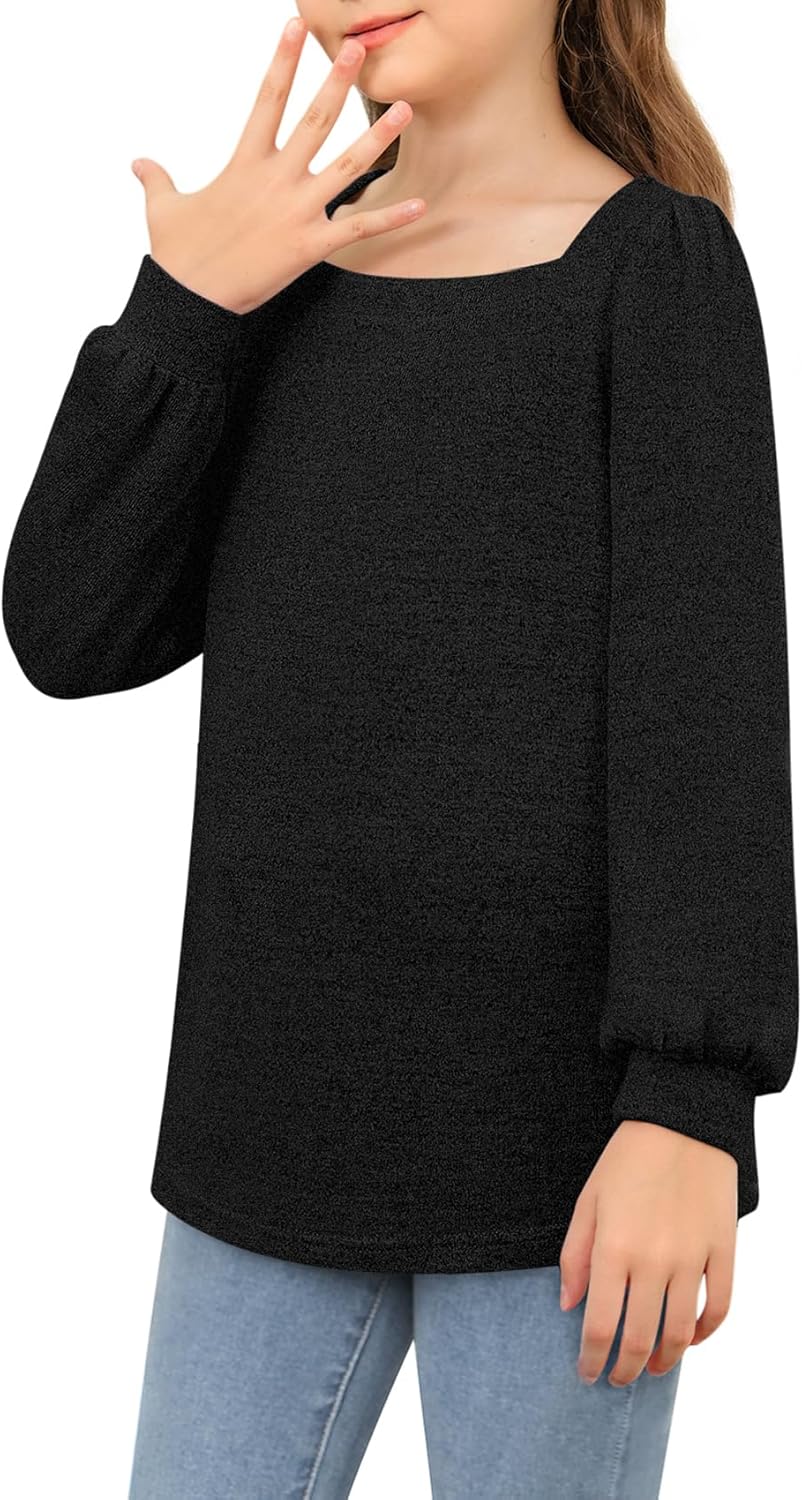 BZB Girls Long Sleeve Shirts Casual Square Neck Tunic Tops Fall Winter Clothes 5-14 Years - Image 4