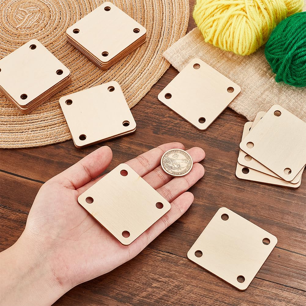 AHANDMAKER 24Pcs Weaving Cards, 2.17x2.17Inch 4 Holes Square Loom Cards, Wood Tablet Weaving Cards - Image 3