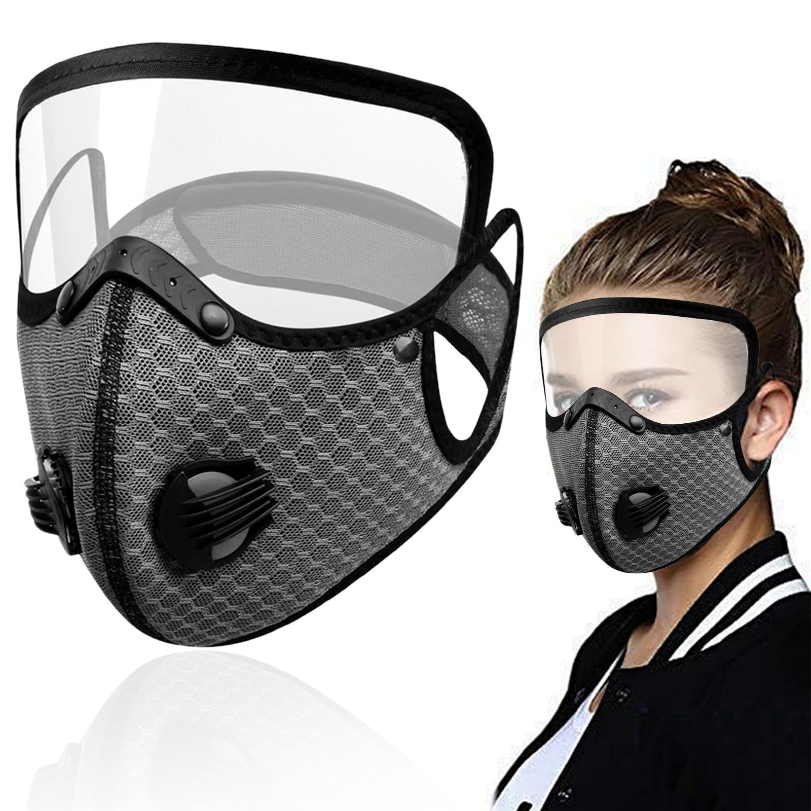 Dust Mask,Reusable Filter Dust With Adjustable Goggles 5 Layer Filte For Woodworking Detachable Protective Goggles Riding Windproof And Anti Droplet All Season (Grey, One Size)