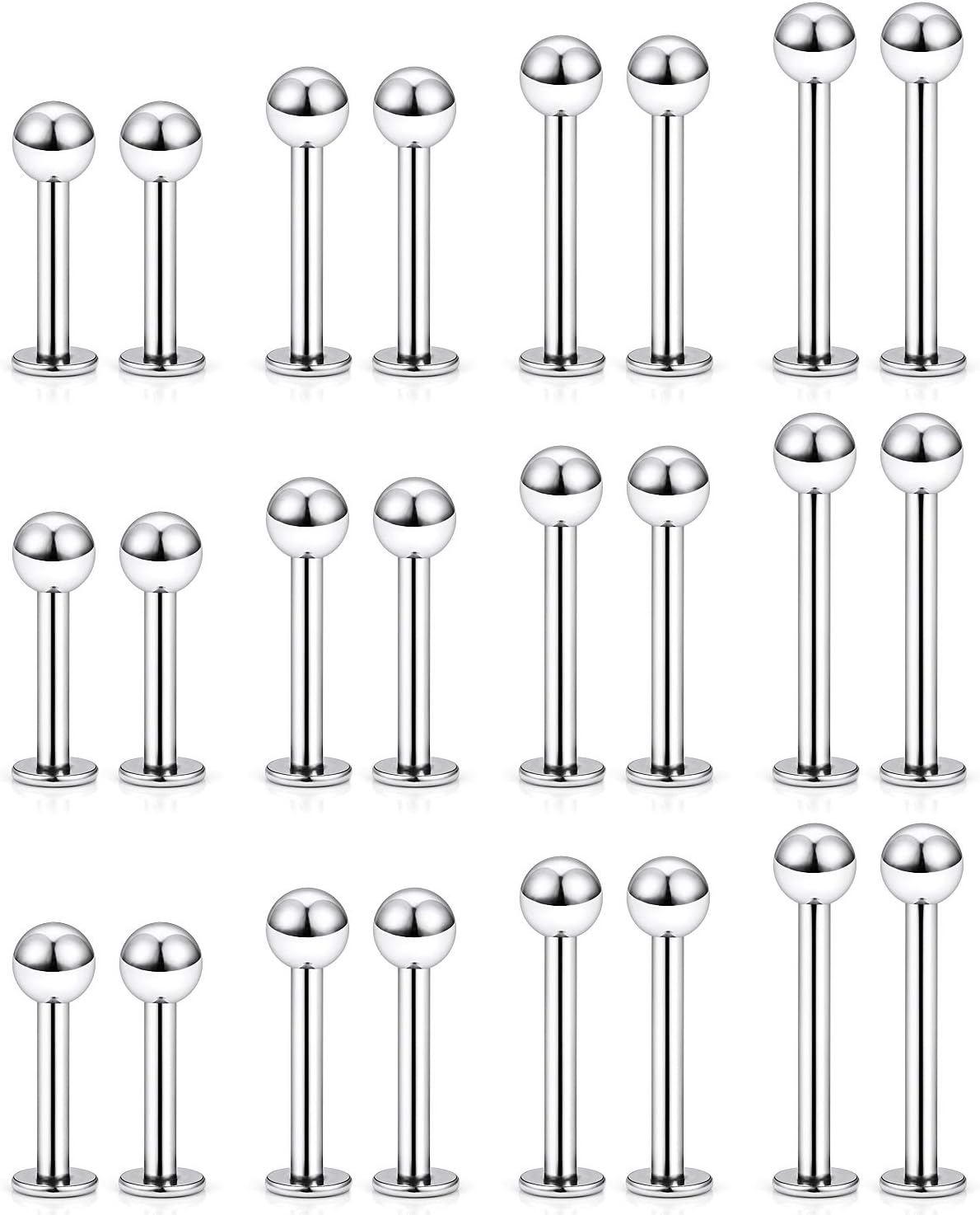 Labret Barbell 24PCS Monroe Lip Barbell Ring Helix Earring Tragus Cartilage Studs Surgical Steel Piercing Jewelry for Women Men 20-12G