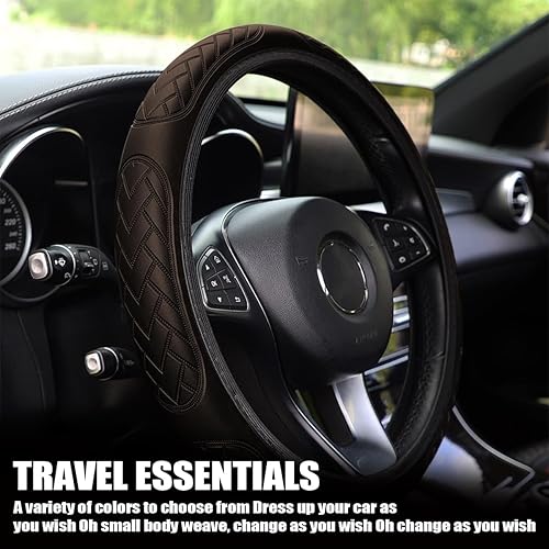 Miniatura 5 de Funda para volante de automóvil, funda de volante de automóvil para hombres y mujeres, funda de cuero antideslizante de 15 pulgadas, protector de