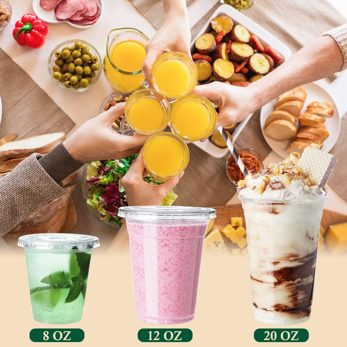 8 oz Plastic Cups with Lids 100 Pack, Disposable Clear Cups with Straw Slot Lids for Lemonade Coffee Smoothie Cold Drink Containers To-go Cup