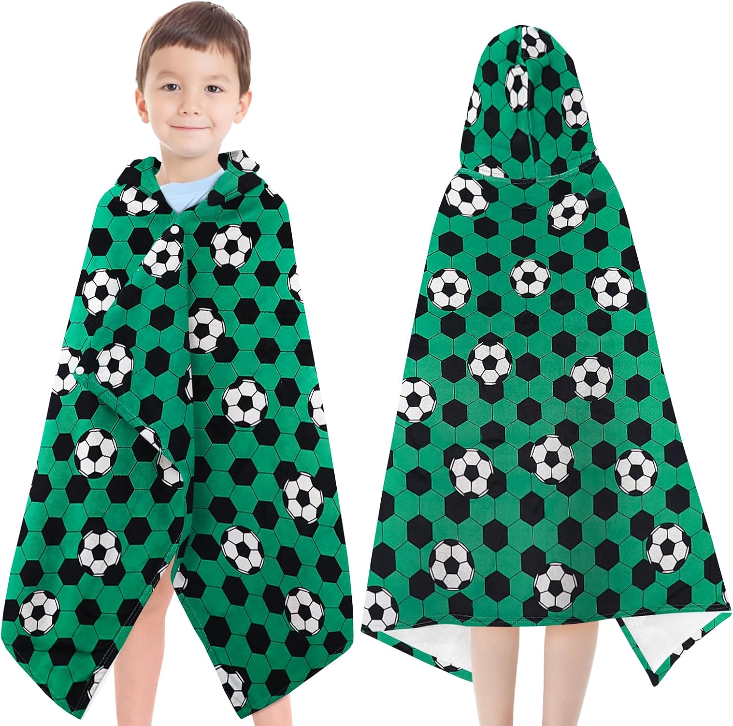Hooded Towels for Kids - Ultra Soft 100% Cotton Soccer Toddler Hood Bath Towels/Pool Terry Towel Beach Poncho Wrap Absorbent Cute Bath & Swim Wrap for Boys & Girls 3-10 Years Beach Essentials - Green